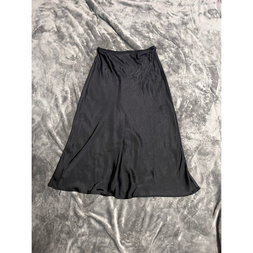 Forever 21 Black Satin Midi Skirt High Waisted A-Line Size Medium